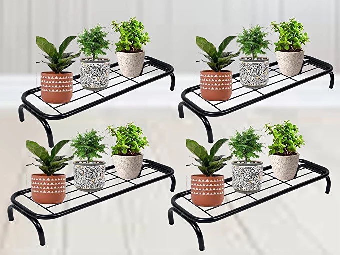 D&V ENGINEERING Floor Pot Stand, Plant Stand for indoor/outdoor, Set of 4 - Black
